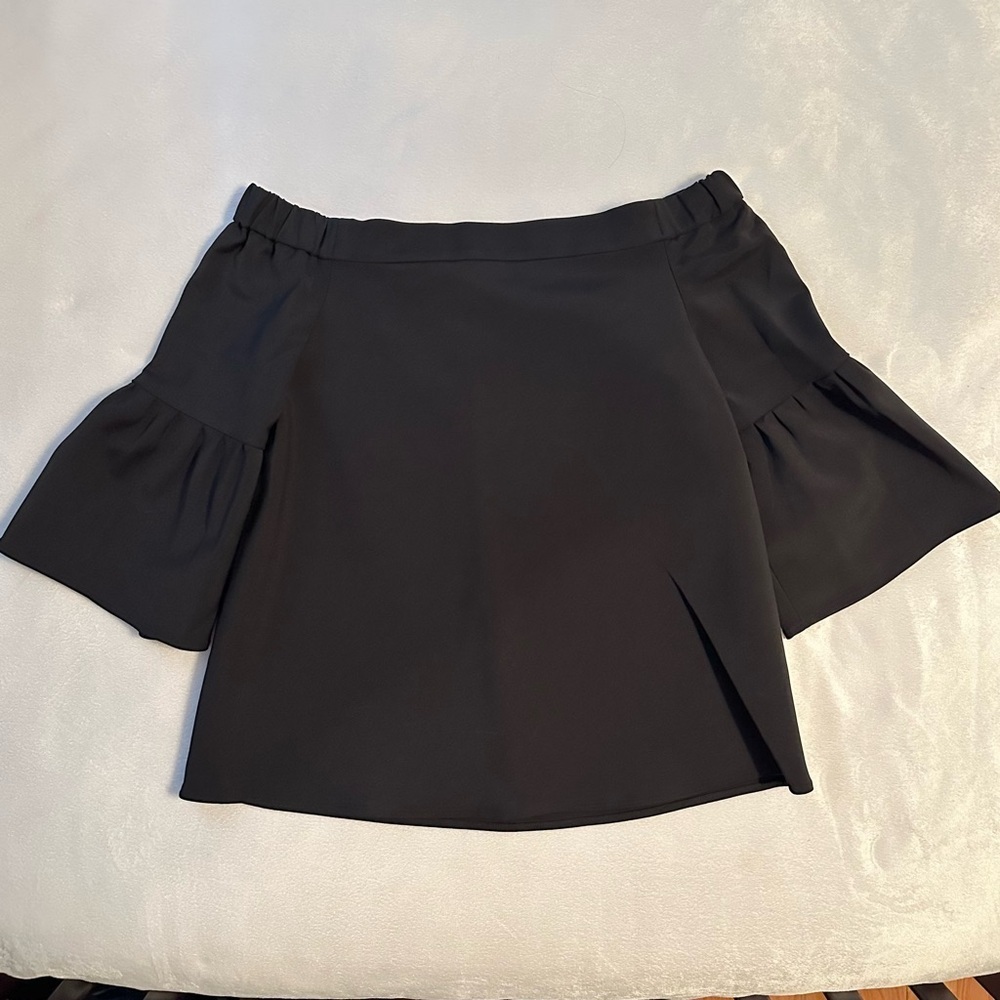 TIBI Off Shoulder Blouse Flare 3/4 Bell Sleeves Black 00 top shirt fun flirty